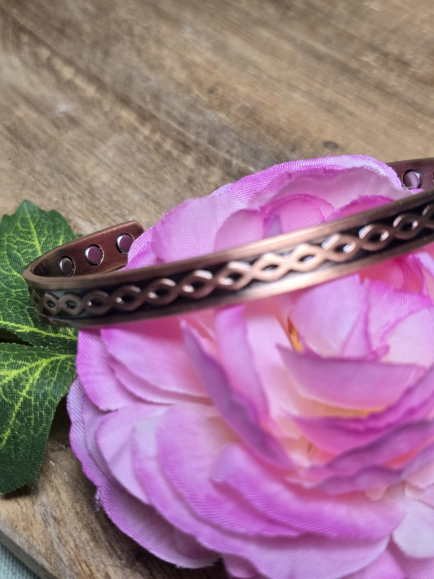 Vlecht patroon koperen armband met magneten