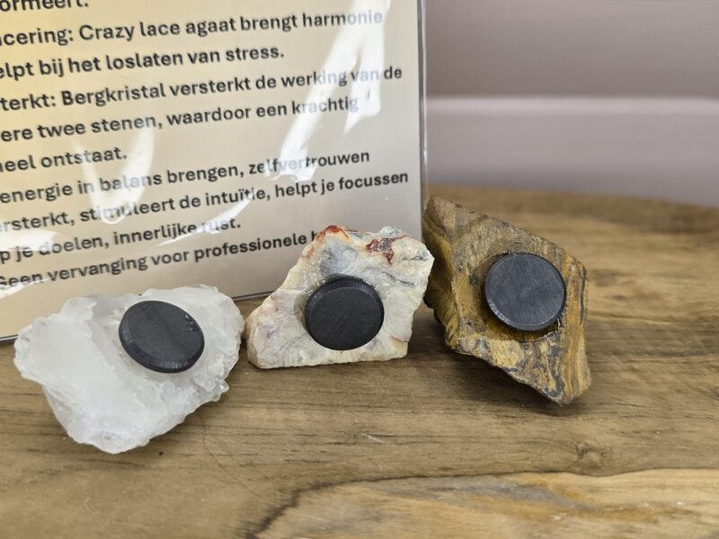 Bergkristal, Crazylace agaat & Tijgeroog magneten