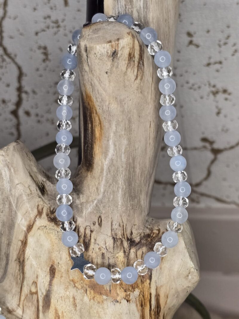 Set: Enkelbandje & armband Aquamarijn & facetgeslepen bergkristal