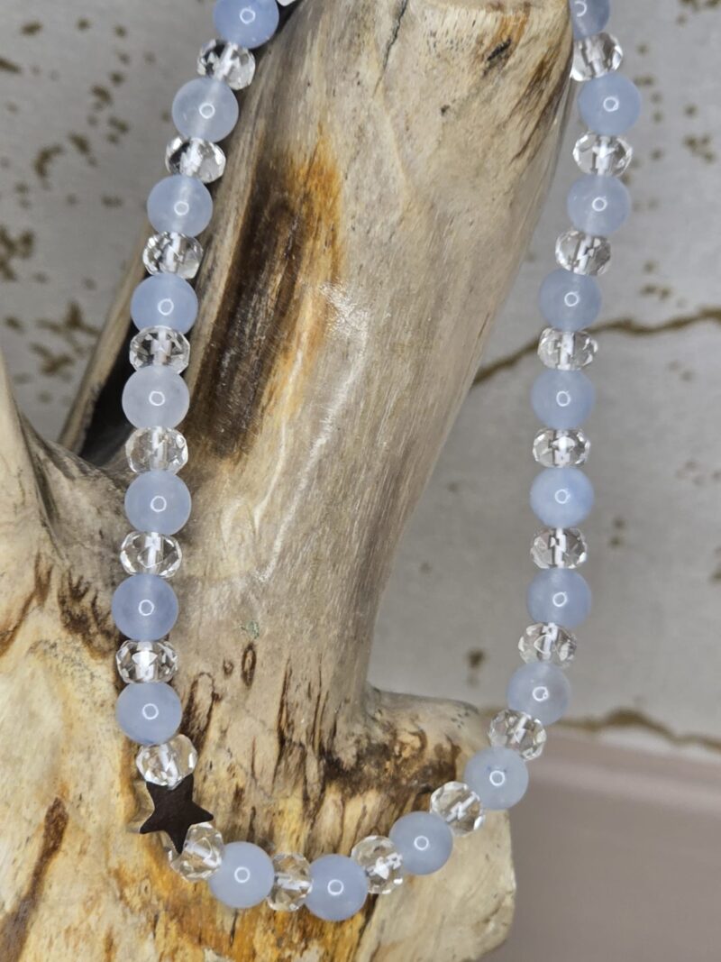 Set: Enkelbandje & armband Aquamarijn & facetgeslepen bergkristal
