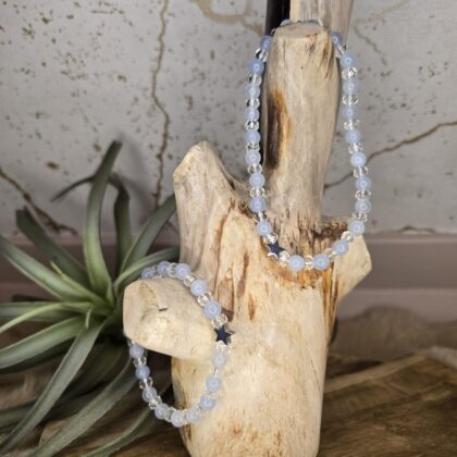 Set: Enkelbandje & armband Aquamarijn & facetgeslepen bergkristal