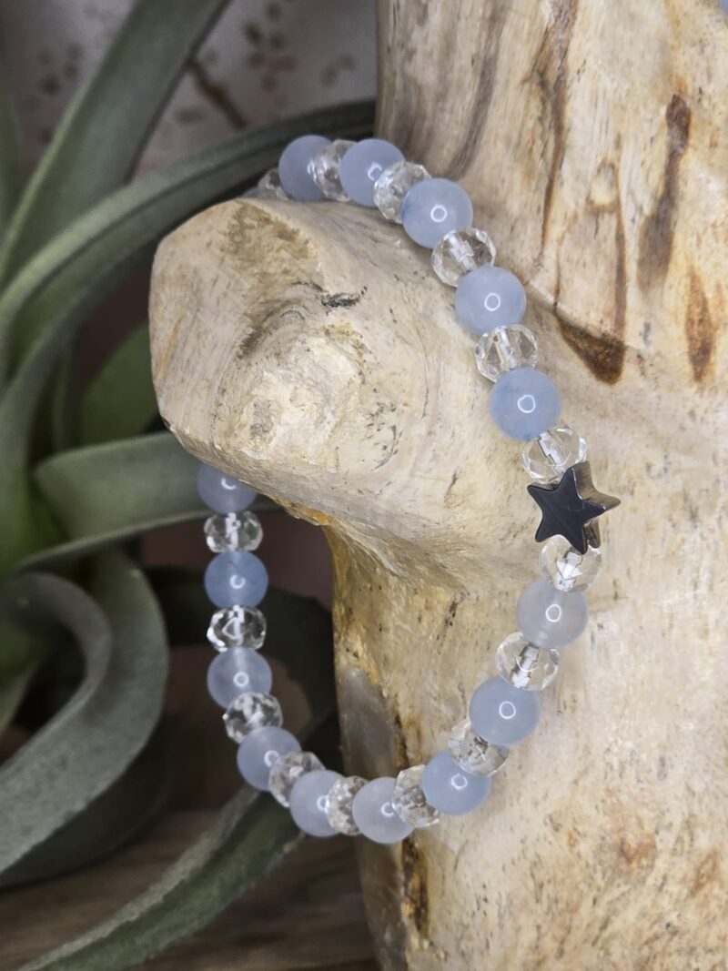 Set: Enkelbandje & armband Aquamarijn & facetgeslepen bergkristal