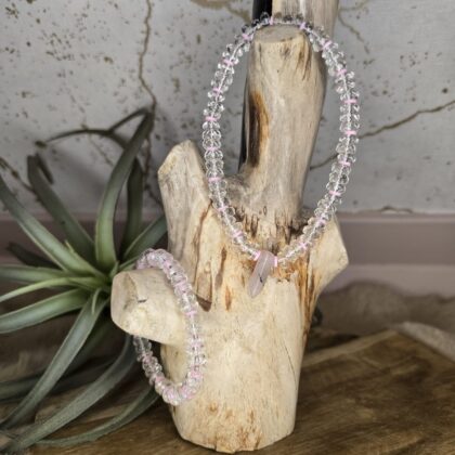 Set: Enkelbandje & Armbandje Rozenkwarts & Facetgeslepen Bergkristal