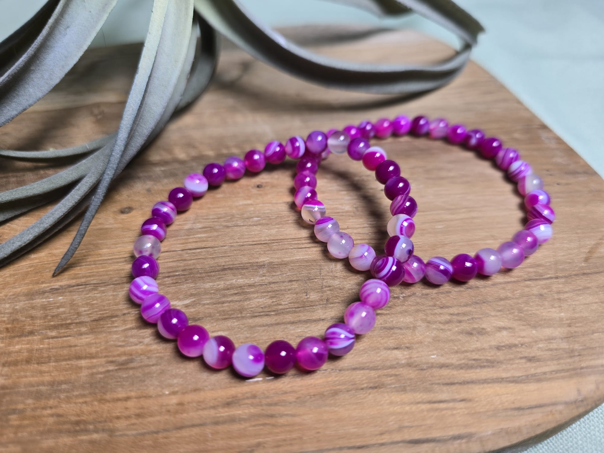 Gekleurd agaat kogelarmband 6mm roze