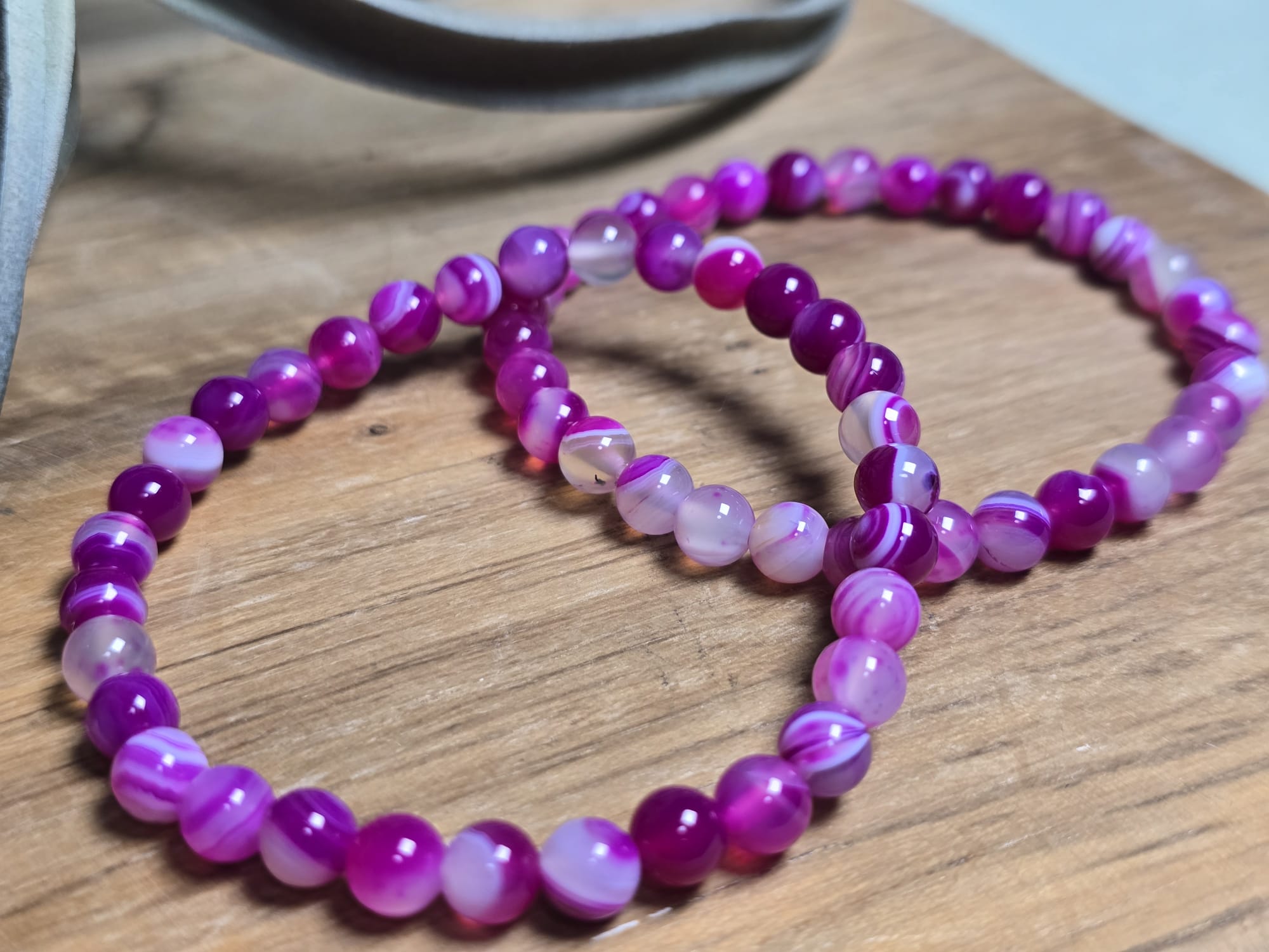 Gekleurd agaat kogelarmband 6mm roze