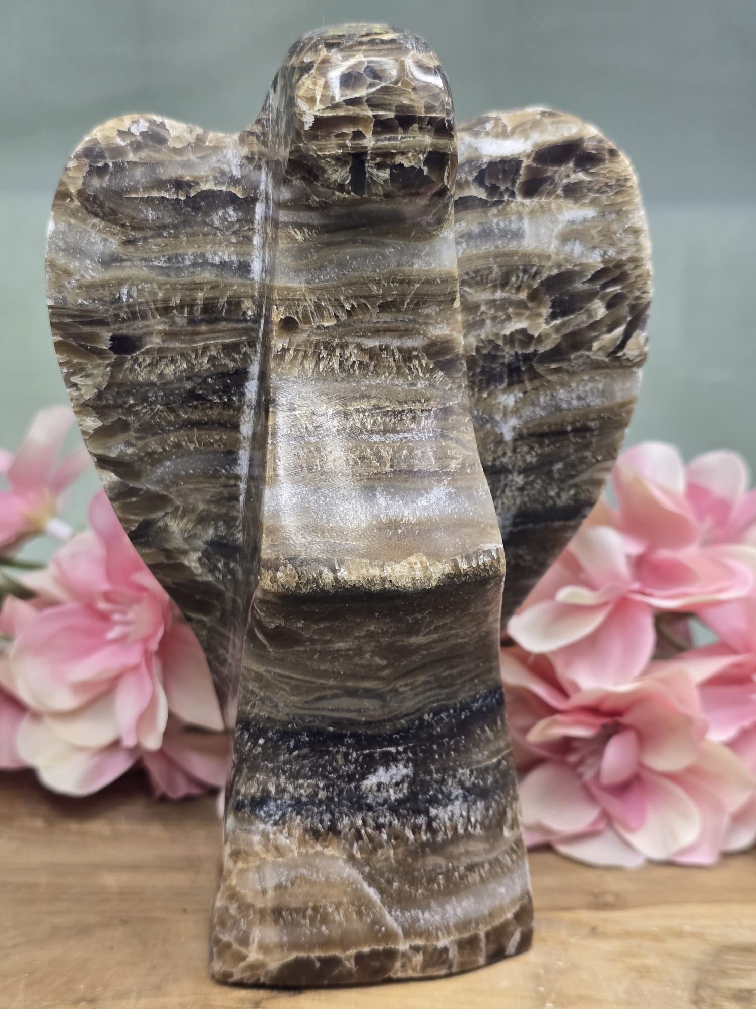 Bruine Aragoniet met gouden Mica Engel