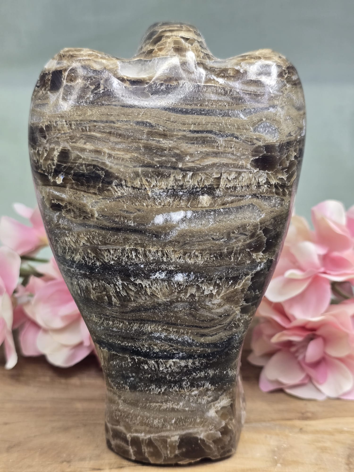 Bruine Aragoniet met gouden Mica Engel