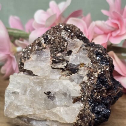 Zwarte Toermelijn met gouden Mica & kwarts